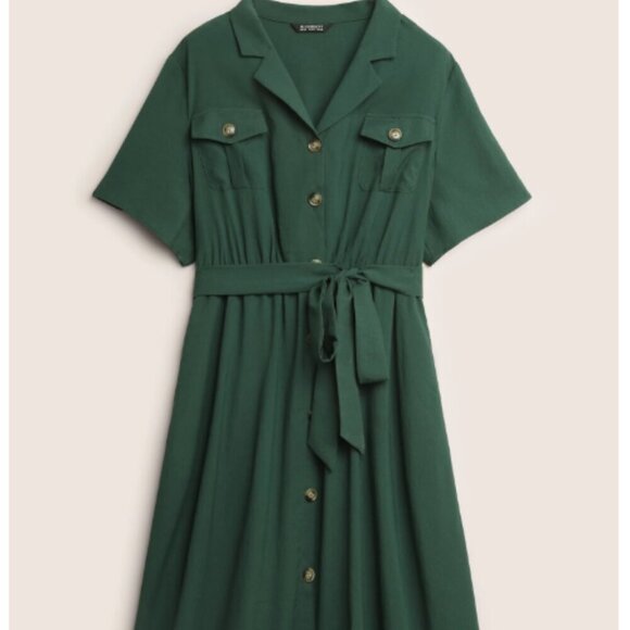 BloomChic Plus Size 2XL Plain Suit Collar Belted Flap Detail Shift Dress us18 - Picture 6 of 6